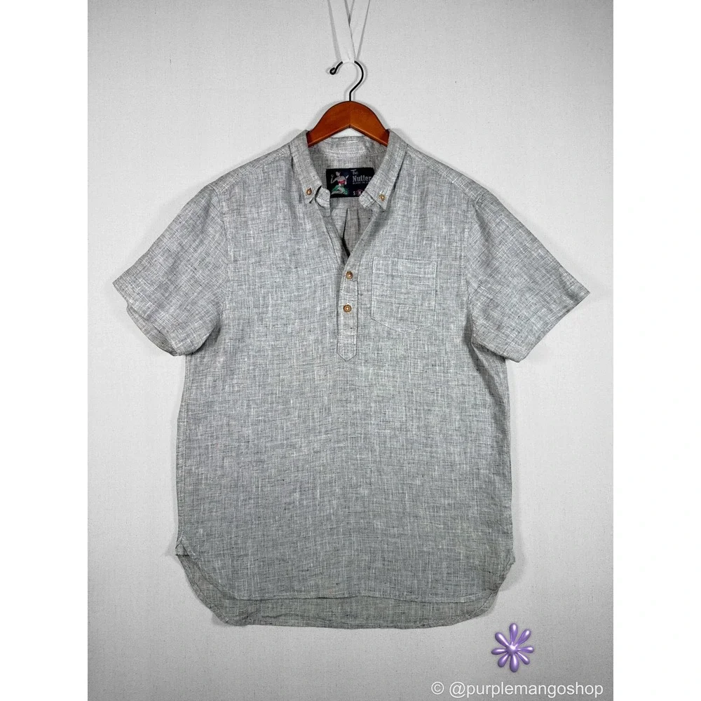 Chubbies The Nutter Mens M Gray Cotton Linen Popover Shirt Speckled Made in USA
